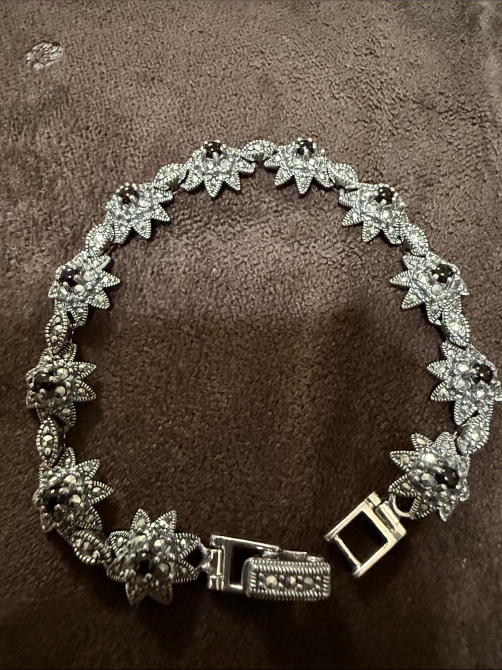 Silver sterling Floral Marcasite Statement Bracelet 7 inches